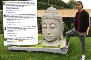 رونالدو يثير غضب معجبيه بعد وضع قدمه على تمثال ” بوذا “