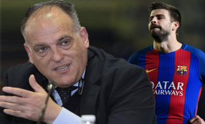 رئيس رابطة الدوري الإسباني : تصريحات بيكيه ستخلق ” توتراً ” بين برشلونة و ريال مدريد