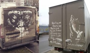 فنان روسي يحترف الرسم على السيارات المتسخة ( فيديو )