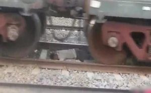 بالفيديو .. رجل هندي ينجو من الموت بعد مرور قطار فوقه