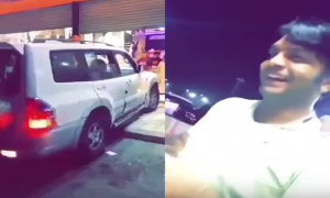 بالفيديو .. امرأة سعودية تقتحم بسيارتها محلاً للملابس في جدة !