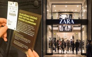 للمطالبة بمستحقاتهم المالية .. عاملون في شركة ” ZARA ” باسطنبول يكتبون نداءات مساعدة على ملابس الزبائن !