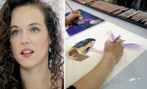 رسامة هولندية ترسم لوحات مزدوجة بكلتا يديها ! ( فيديو )