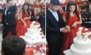 أذربيجان : ردة فعل غاضبة لعريس فشل في تقطيع حلوى زفافه ( فيديو )